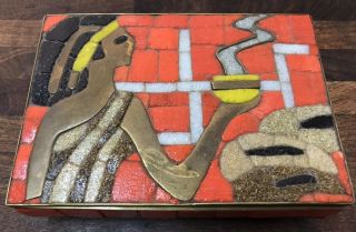 Salvador Teran Vintage Mexican Brass Glass Tile Mosaic Trinket Jewelry Box