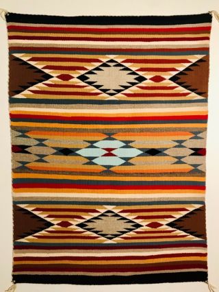 Exceptional Navajo Eyedazzler Child Blanket / Rug,  Revival Period,  Mid 20th C,  Nr