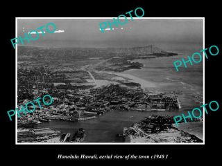 Old Postcard Size Photo Honolulu Hawaii Aerial View Of The Town C1940 2