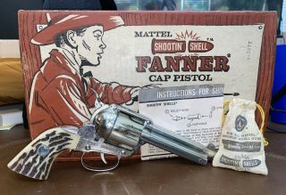 Vintage Mattel Shootin Shell Fanner Cap Gun W Box Shells Projectiles Instruction
