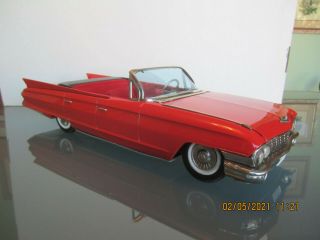 1961 Cadillac Convertible Tin Toy Friction & B/o Car By Sss Of Japan 17 " Long - Nr