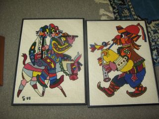 Pair @ 2 Vintage Hand Stitched Finished Needlepoint 14 " X 19 " - 15 " X 20 " Framed