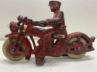 30’s Hubley 6.  5” Cast Iron Motorcycle Toy With Headlight.