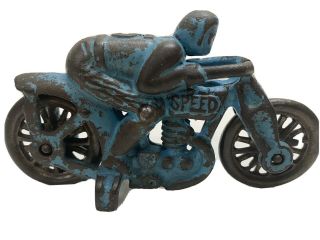 Hubley 5 Speed Cast Iron Racing Motorcycle Toy With Nickel Wheels