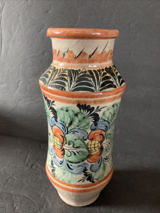 Vtg Capelo Guanajuato Mexico Majolica Hand Painted Floral Vase Pottery 10” Tall