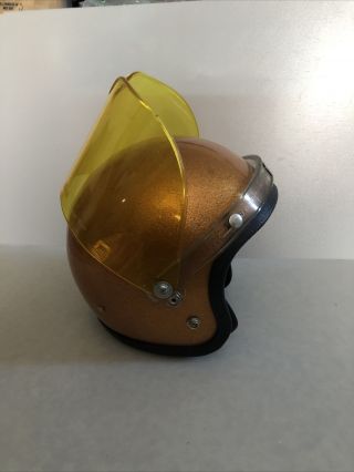 Vintage Metal Flake Gold Motorcycle Helmet With Shield 1960’s Like