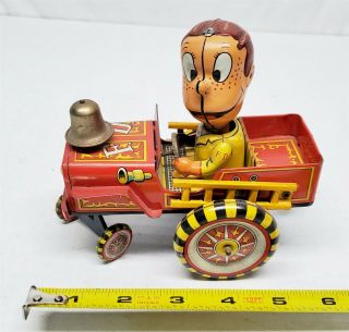 B40 Vintage Marx Tin Litho Wind Up Fire Department Crazy Car -