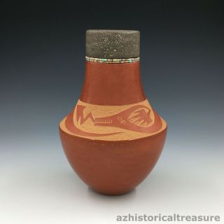 Native American San Ildefonso Pueblo Avanyu Pottery Jar By Russell Sanchez
