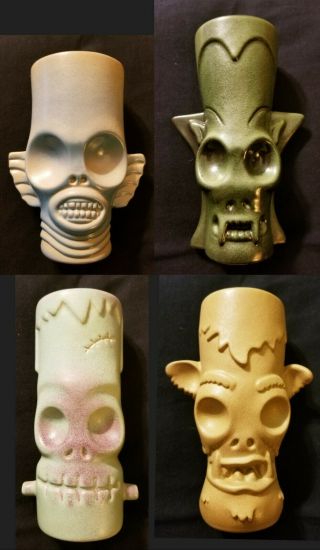 Vintage Munktiki Swamp Skull Creature,  Skullula,  Frankenskull,  & Wolf Skullman