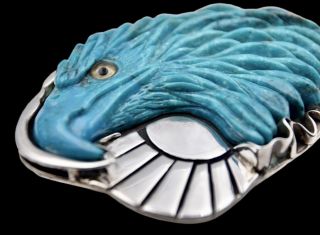 Winston Hand Carved Turquoise Sterling Silver Belt Buckle / John Winston - Artist
