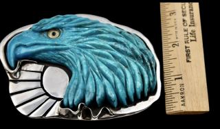 Winston Hand Carved Turquoise Sterling Silver Belt Buckle / John Winston - Artist 3