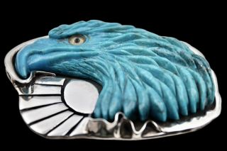 Winston Hand Carved Turquoise Sterling Silver Belt Buckle / John Winston - Artist 5