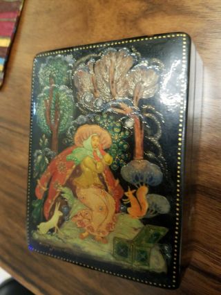Vintage Russian Lacquer Box Hand Painted Signed Ussr