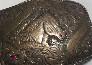 San Carlos Vintage Horse 22K Gold On Sterling Silver Santa Ana Belt Buckle 2