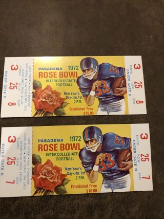 Vintage 1972 Ncaa Rose Bowl Full Football Tickets - Stanford Vs Michigan