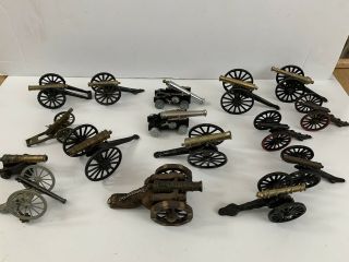 15 Vintage Mini Cannon Toy Collectable Brass Tone Cast Iron Black 3 - 6 In