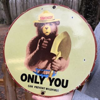 Vintage Porcelain Smokey Bear Prevent Wildfires Sign