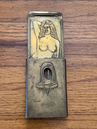 Vintage Coca Cola Nun Brass Nude Belt Buckle -