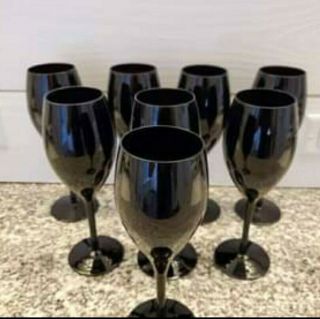 Set Of 8 Vintage Mikasa Black Amethyst Wine Glasses 9 Inch