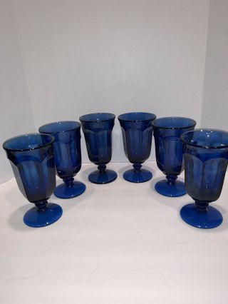 6 Vintage Deep Blue Ultra Old Williamsburg Iced Tea Water Goblets Glasses 6 5/8”