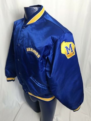 Vintage Milwaukee Brewers Mlb Baseball Satin Snap Jacket Mens Large Usa Made