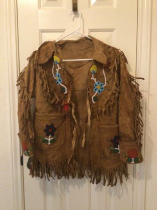 Vintage Native American Indian Leather Jacket With Beadwork