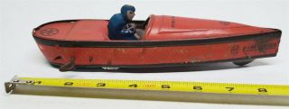 S57 Vintage Marx Tin Litho Wind Up Fire Water Racing Boat