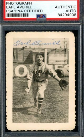 Earl Averill Psa Dna Hand Signed Vintage 1930`s Photo Autograph