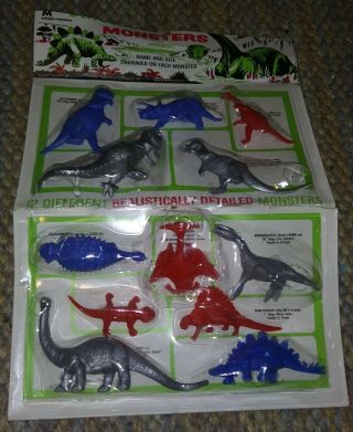 Vintage Monsters 1964 Multiple Toymakers Mpc Prehistoric Dinosaur Playset 12 Mip
