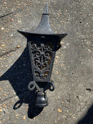 Vintage Metal Outdoor Post Pillar Mounted With Amber Glass Usa