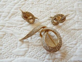 Vintage Signed JOMAZ Faux Diamond Rhinestones Brooch Earrings Wind On Set 2