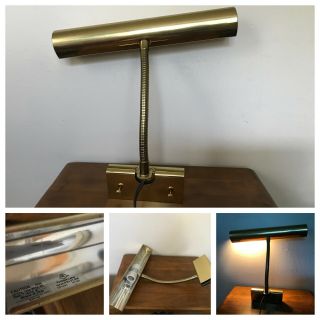 Vtg House Of Troy 10” Grand Piano Lamp Light Goose Neck Polished Brass Gp14 - 61