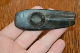 Heartbreaking Black Steatite Engraved Hopewell Platform Pipe Scioto Co,  Oh 3.  5 "