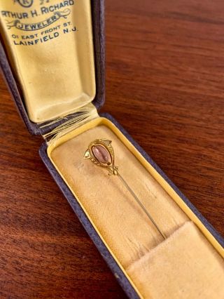 Vintage Art Nouveau 14k Yellow Gold Stick Pin W/ Amethyst? Cabochon 1.  8g