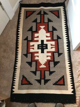 Vintage Navajo Rug,  Possibly Two Gray Hills 58 " X 29 1/2 "