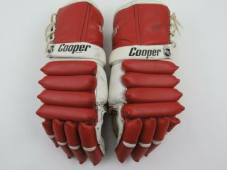 Vintage Leather Cooper 9 Armadillo Thumb Hockey Player Gloves 14 " Red Wings