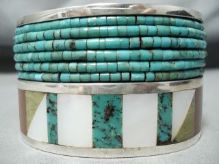 One Of The Best Ever Vintage Navajo Turquoise Heishi Sterling Silver Bracelet