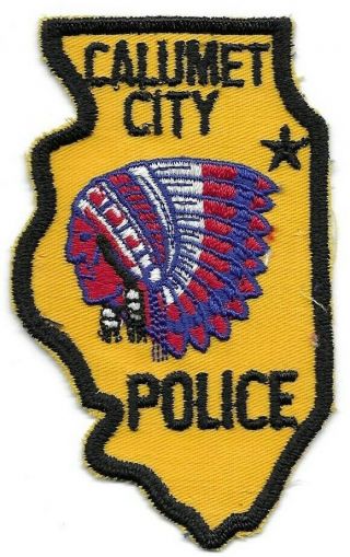 Calumet City Illinois Il Police Old Indian Chief Head Motif Patch V1 State Shape