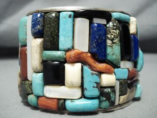 ONE OF THE BEST EVER VINTAGE NAVAJO TURQUOISE INLAY STERLING SILVER BRACELET 3
