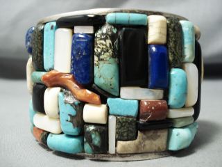 ONE OF THE BEST EVER VINTAGE NAVAJO TURQUOISE INLAY STERLING SILVER BRACELET 4