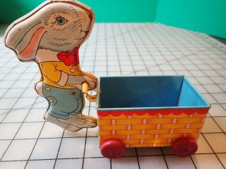 Vintage J.  Chein & Co.  Rabbit Bunny Pushing Cart Tin Litho Toy