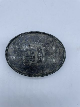 Vintage Vogt Mexico Sterling Silver Engraved Etchedbelt Buckle