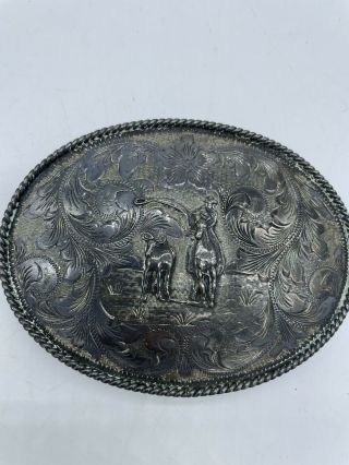 Vintage VOGT Mexico Sterling Silver Engraved EtchedBelt Buckle 2