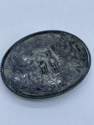 Vintage VOGT Mexico Sterling Silver Engraved EtchedBelt Buckle 5