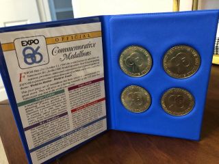 Expo 86 Official Commemorative Medallions - Set Of 4 In Case 1986
