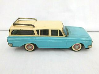 Vintage 1960s Bandai Tin Blue Amc Rambler Station Wagon Toy Car Made In Japan