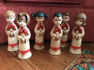 Vintage 1968 - 69set Of 6 Christmas Ceramic Hand Painted Choir Boys And Girls