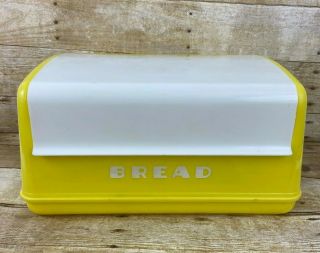 Vintage Retro Lustro Ware Bread Box Yellow & White Plastic With Tag Attached