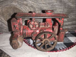 Antique 1920 - 30s Hubley 1635 Cast Iron Red Steam Road Roller