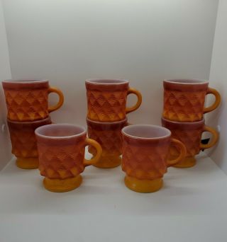 Vintage Set Of 8 Fire King Kimberly Diamond Red Orange Coffee Mugs Cups Usa Made